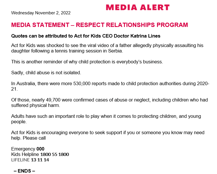 Media Statement - Stop violence against children